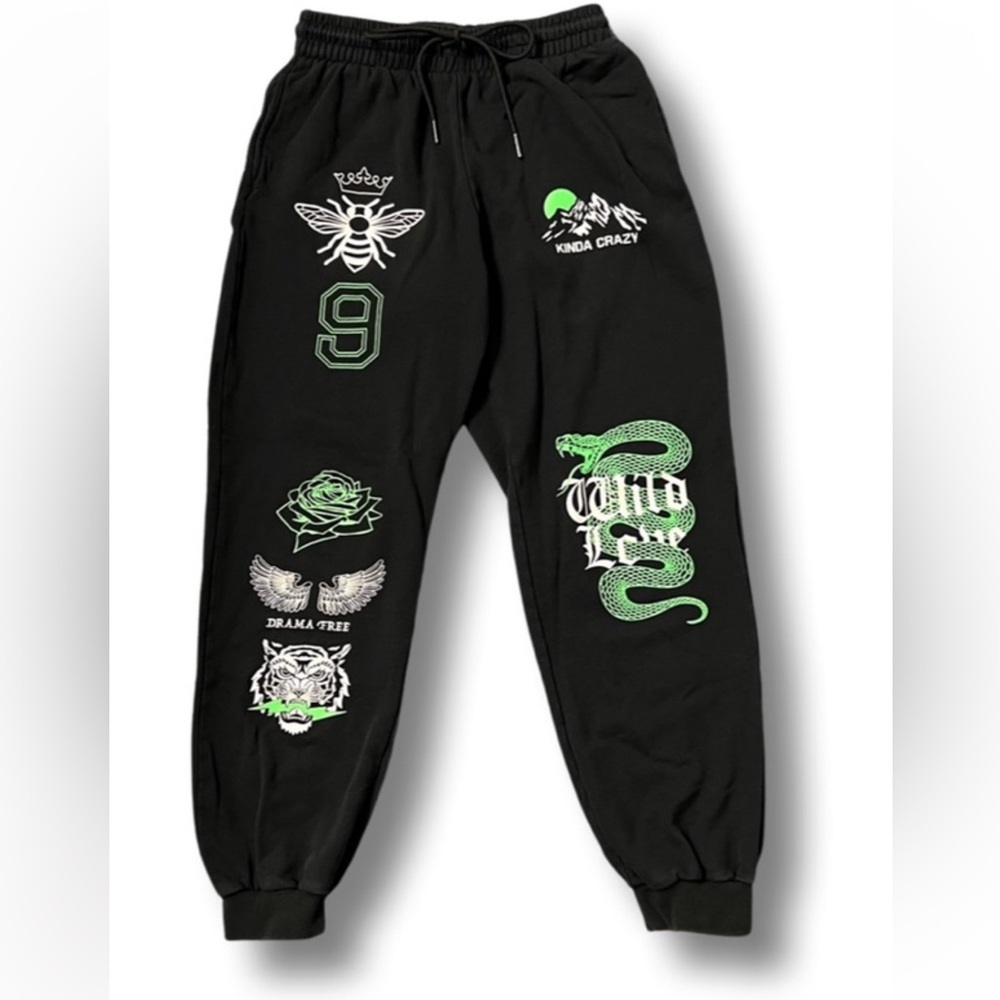 Adika Black Green Logo Sweatpants